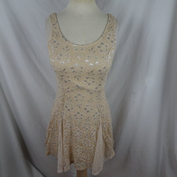 Lily Rose Lace with Metallic Light Beige Dress Size S - Picture 1 of 8